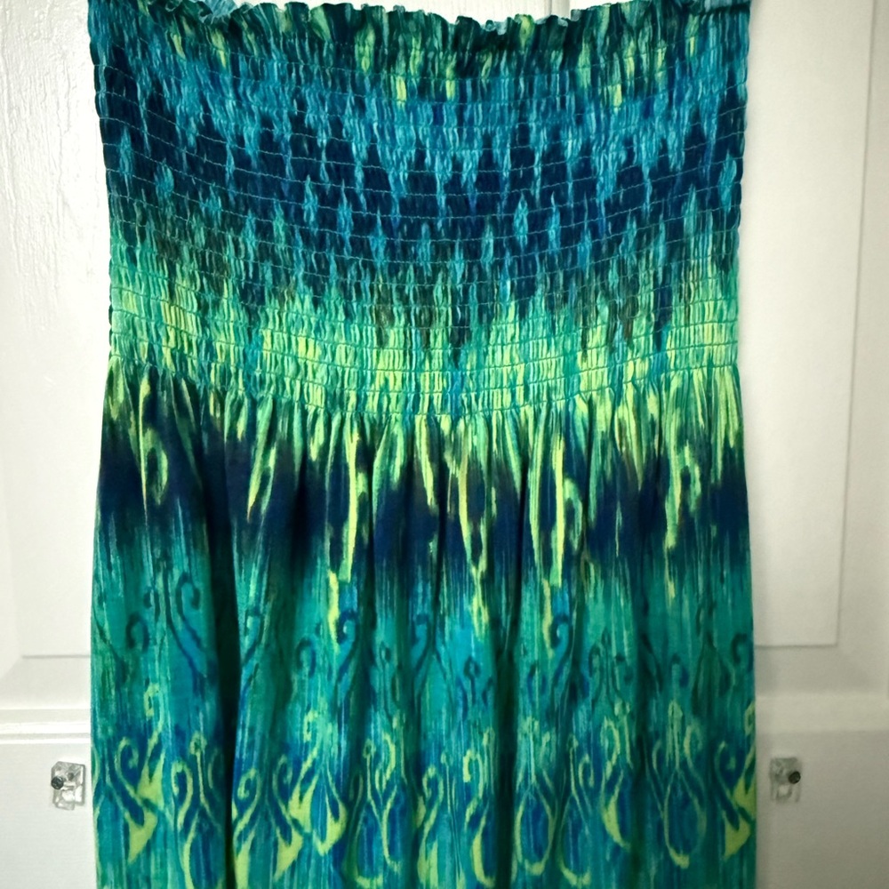 Teal and Lime Ombre Strapless Dress
